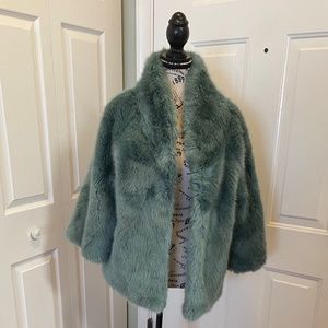 FABULOUS FURS FAUX SHORT JACKET DUSTY TEAL SZ M